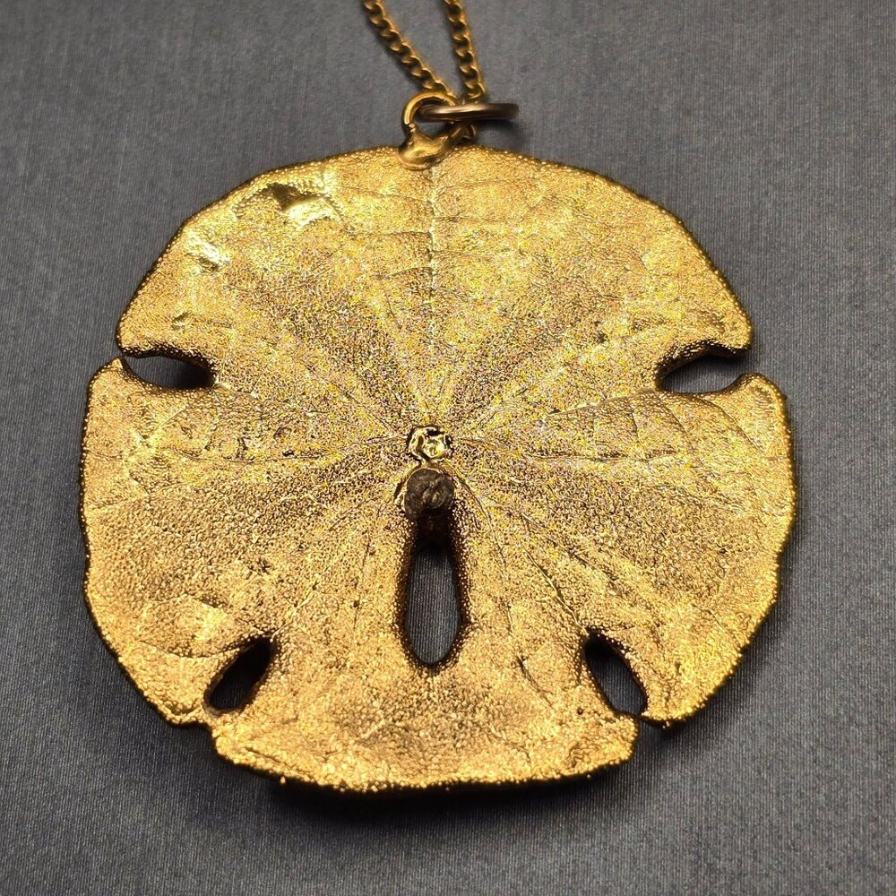 VTG 12K GF Sand Dollar Pendant Necklace 18" Natural Shell 1970s USA - Picture 4 of 11